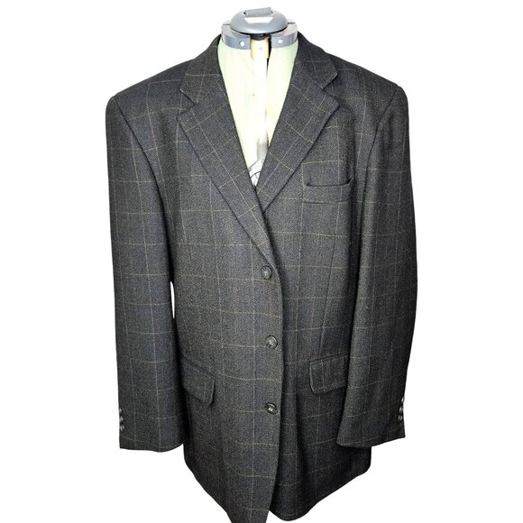 Mens Enrico Gelini Plaid Wool Blazer Jacket 3-Button Front Charcoal Gray Size 42 - Picture 1 of 14